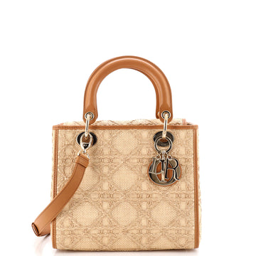 Lady Dior Bag Cannage Embroidered Raffia with Leather Medium
