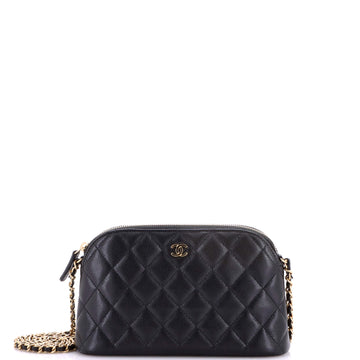 CC Dome Zip Clutch with Chain Quilted Caviar Small