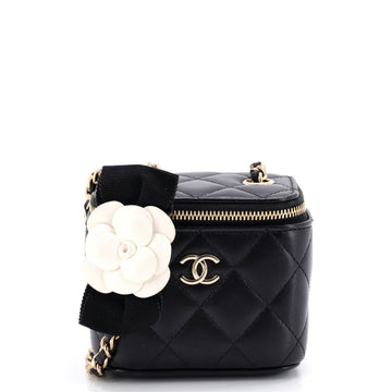 Camellia Bow Vanity Case with Chain Quilted Lambskin Mini