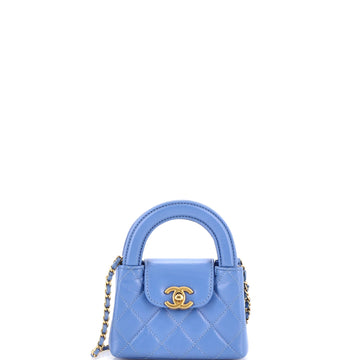 Kelly Top Handle Shopping Bag Quilted Shiny Aged Calfskin Nano