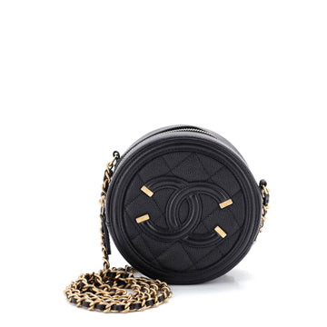 Filigree Round Clutch with Chain Quilted Caviar Mini