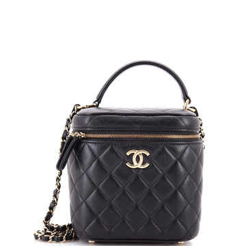 CC Top Handle Vanity Case with Chain Quilted Lambskin Small
