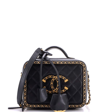 Filigree Vanity Case Quilted Goatskin with Chain Detail Small
