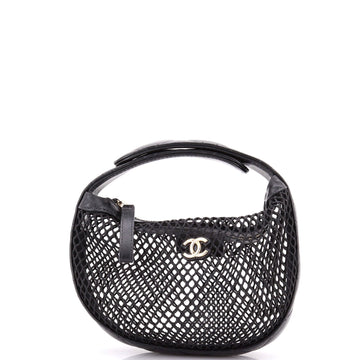 CC Hobo Pouch Bag Mesh with Quilted Leather