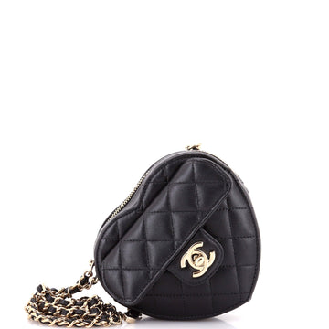 CC in Love Heart Clutch with Chain Quilted Lambskin