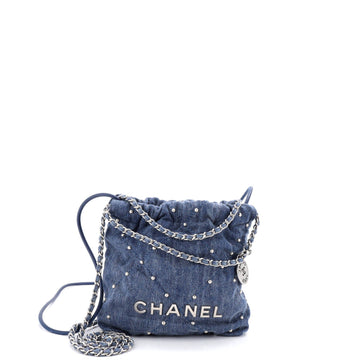 22 Chain Hobo Quilted Studded Denim Mini