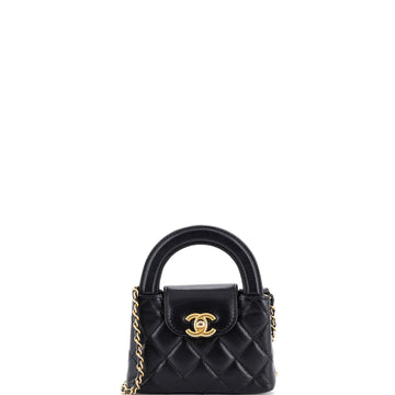 Kelly Top Handle Shopping Bag Quilted Shiny Aged Calfskin Nano
