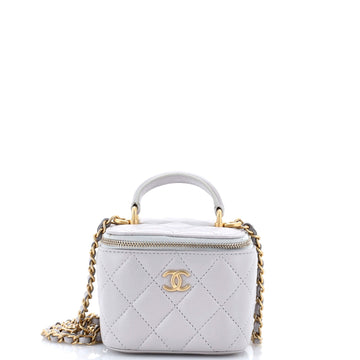 Classic Top Handle Vanity Case with Chain Quilted Lambskin Mini