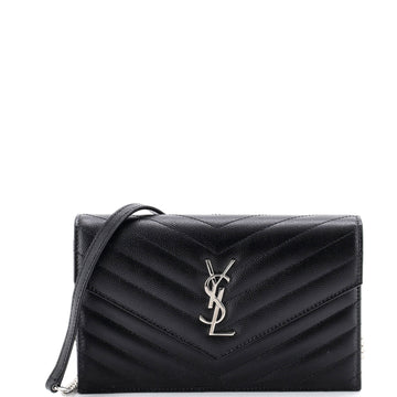 Classic Monogram Wallet on Chain Matelasse Chevron Leather Small