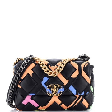 19 Flap Bag Quilted Lambskin and Printed Silk Medium