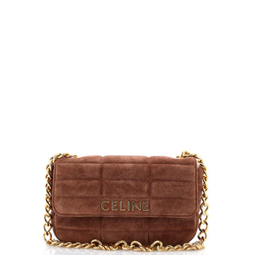 Logo Chain Flap Bag Quilted Suede Small