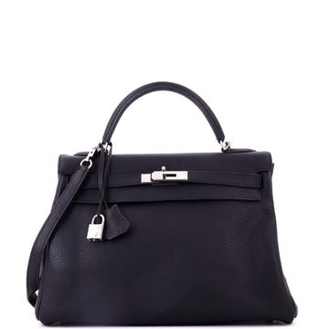 Kelly Handbag Noir Togo with Palladium Hardware 32