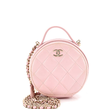 Handle with Care Round Vanity Case with Chain Quilted Lambskin Small