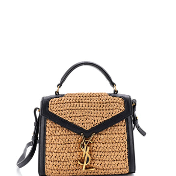 Cassandra Top Handle Bag Raffia with Leather Mini
