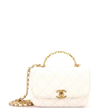 CC Logo Top Handle Flap Bag Quilted Lambskin with Metal and Crystals Small