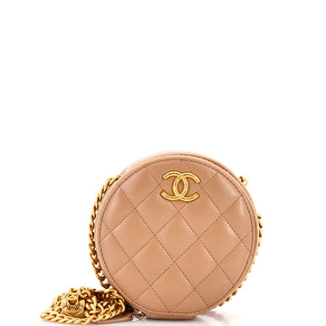 All Slide Long Round Clutch with Chain Quilted Lambskin