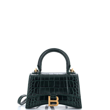 Hourglass Top Handle Bag Crocodile Embossed Leather XS