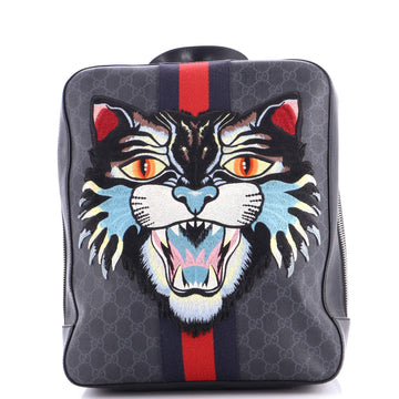 Angry Cat Web Backpack GG Coated Canvas with Applique Medium