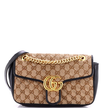 GG Marmont Flap Bag Diagonal Quilted GG Canvas with Leather Small