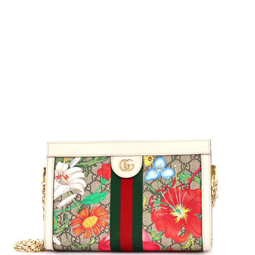 Ophidia Chain Shoulder Bag Flora GG Coated Canvas Small