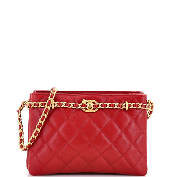 CC Camellia Shopping Chain Tote Quilted Caviar Small