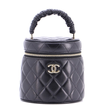 CC Ruched Top Handle Vanity Case Quilted Lambskin Small