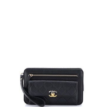 Front Pocket Clutch with Chain Quilted Lambskin