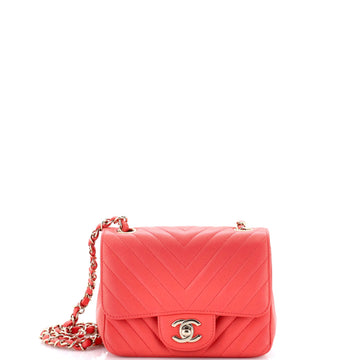 Square Classic Single Flap Bag Chevron Lambskin Mini