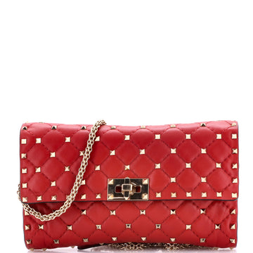 Rockstud Spike Wallet on Chain Quilted Leather Small