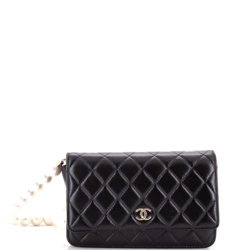 Pearl Strap CC Wallet on Chain Quilted Calfskin