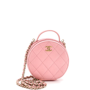Handle with Care Round Vanity Case with Chain Quilted Caviar Small