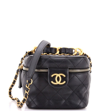 Chain Bar Vanity Case with Chain Quilted Calfskin Small