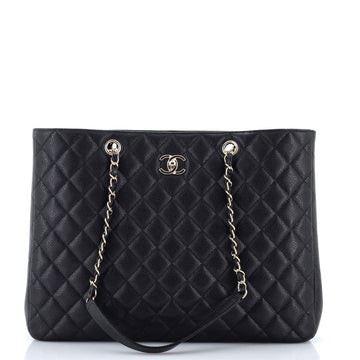 Classic CC Shopping Tote Quilted Caviar Large