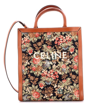 Vertical Cabas Tote Floral Jacquard with Leather Small