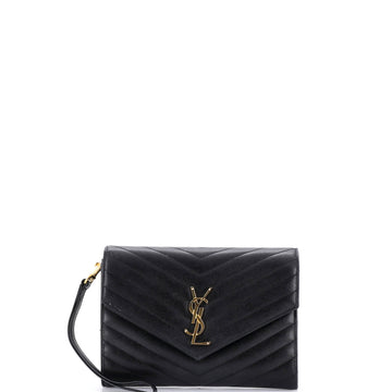 Classic Monogram Envelope Wristlet Clutch Matelasse Chevron Leather