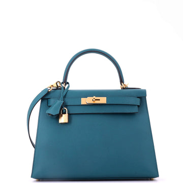 Kelly Handbag Vert Bosphore Epsom with Gold Hardware 28