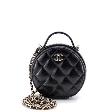 Handle with Care Round Vanity Case with Chain Quilted Lambskin Small