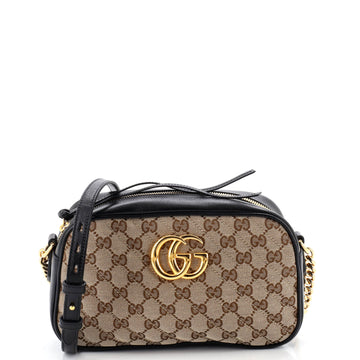 GG Marmont Shoulder Bag Diagonal Quilted GG Canvas with Leather Small