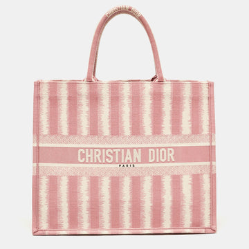Dior Pink/white Canvas Large Stripe Book Tote