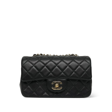 21P Black leather Quilted Mini Rectangular Flap LGHW