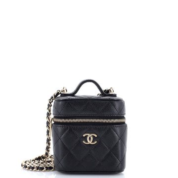Handle with Care Vanity Case with Chain Quilted Caviar