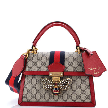 Queen Margaret Top Handle Bag GG Coated Canvas with Leather Small