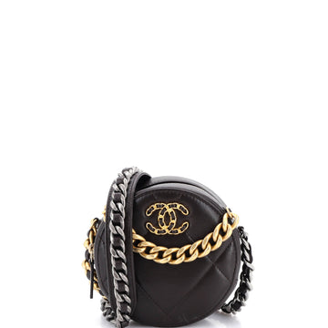 19 Round Clutch with Chain Quilted Leather