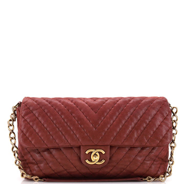 Surpique Chevron Flap Bag Quilted Iridescent Calfskin Jumbo