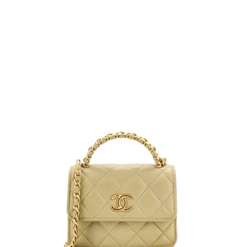Woven Top Handle CC Flap Clutch on Chain Quilted Lambskin Small