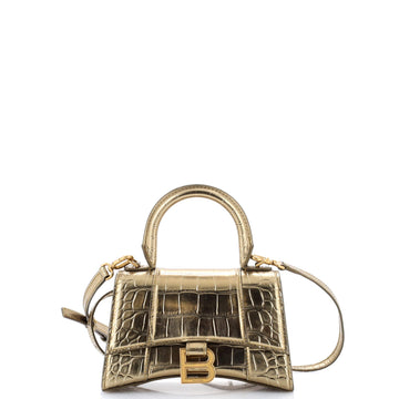Hourglass Top Handle Bag Crocodile Embossed Leather XS