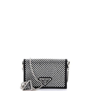 Flap Card Holder with Chain Satin with Crystals