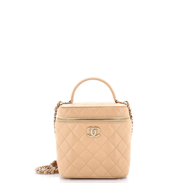 CC Top Handle Vanity Case with Chain Quilted Lambskin Small