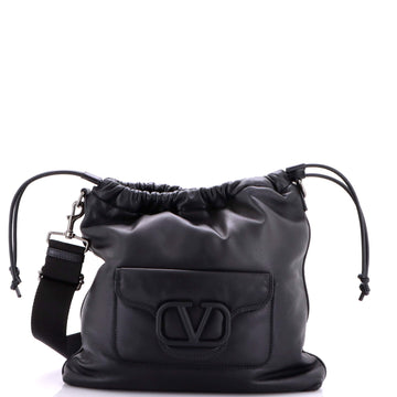 VLogo Pocket Drawstring Crossbody Padded Leather