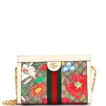 Ophidia Chain Shoulder Bag Flora GG Coated Canvas Small